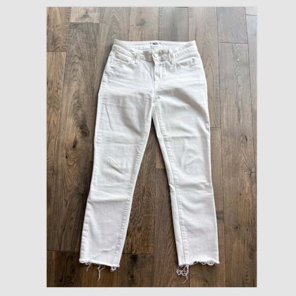 Paige Skyline Skinny Crop Jeans White Size 25 Raw Hem Stretch Denim Casual - Picture 1 of 7